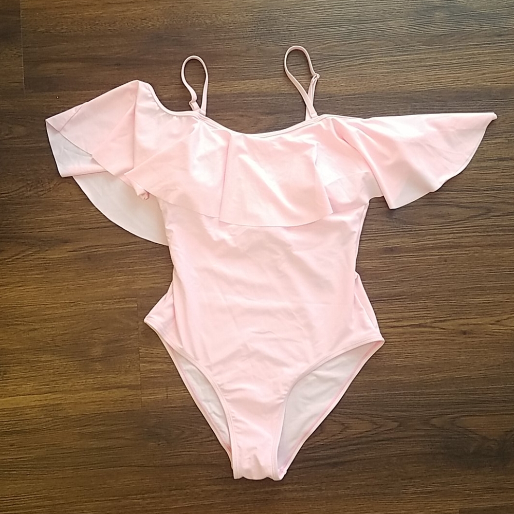 Pink Cold Shoulder One Piece Swim Suit